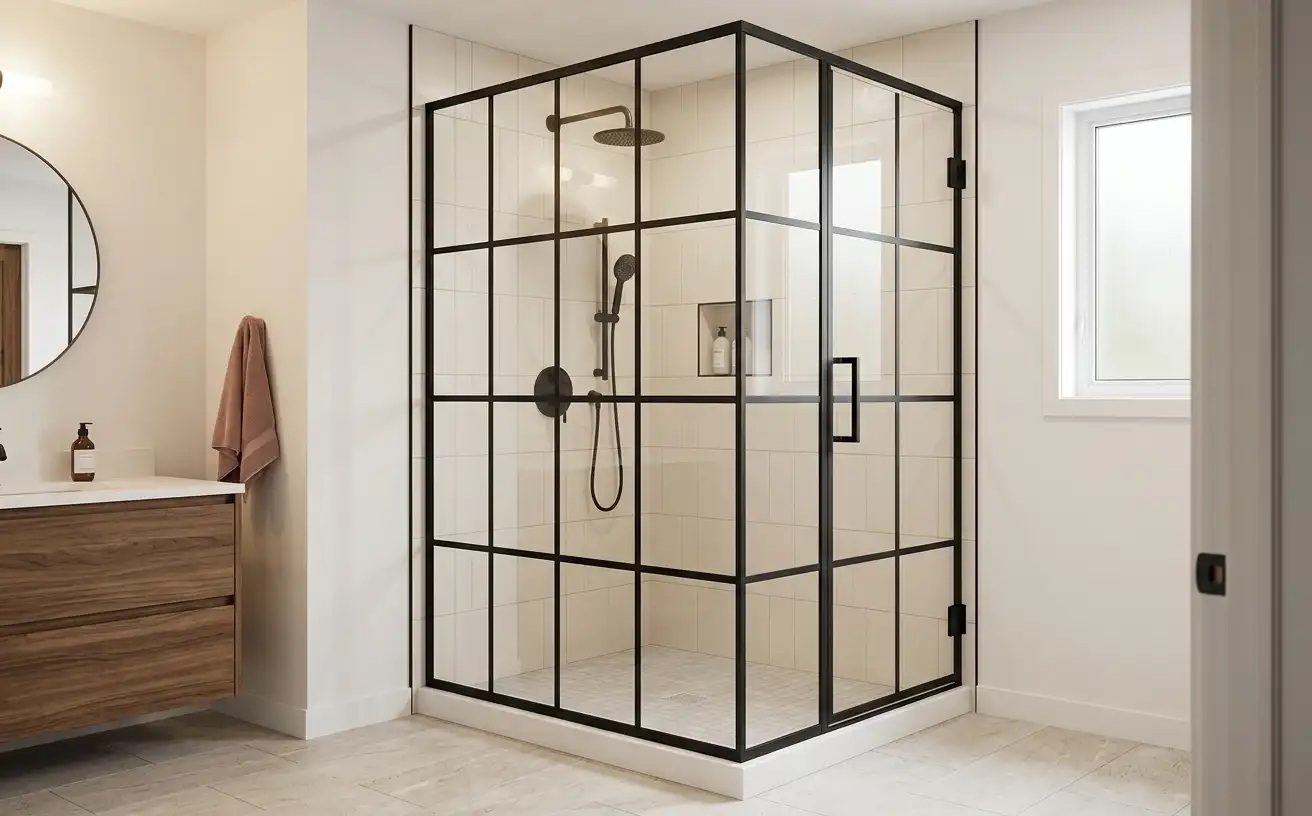 Industrial Black-Framed Glass Showers Industrial Black-Framed Glass Showers